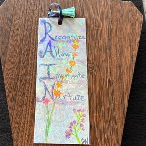 Handcrafted Floral Inspirational Bookmark - Pastel Blue with Tassel
